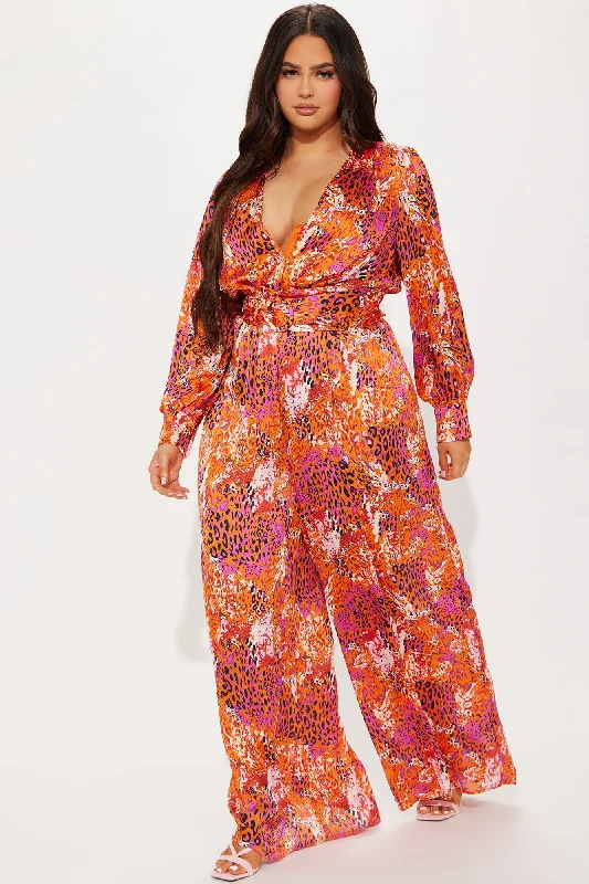 Yessica Satin Jumpsuit - Orange/combo