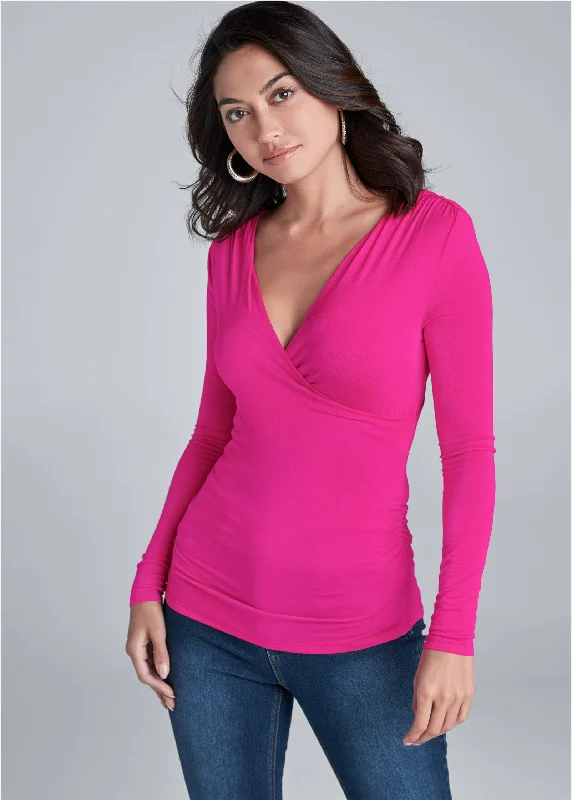 Surplice fitted top - Pink