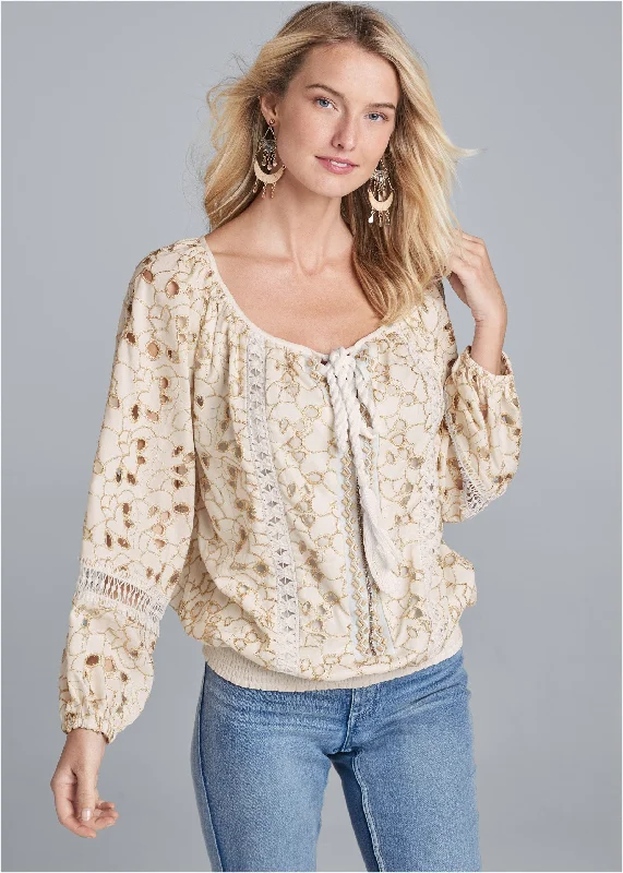 Eyelet boho top - Beige