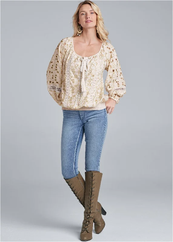 Eyelet boho top - Beige