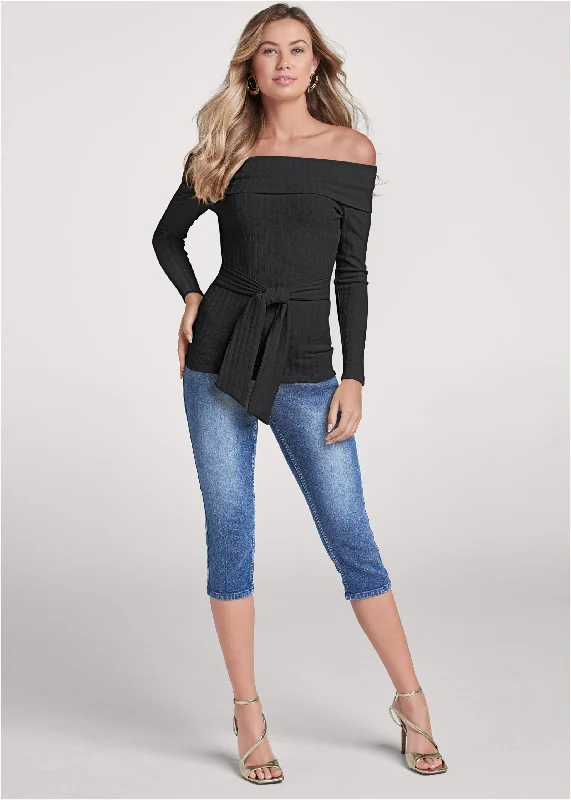 Ribbed off-the-shoulder top - Black