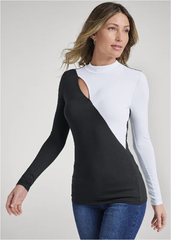 Asymmetrical color-block top - Black & White