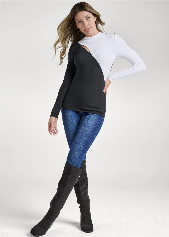 Asymmetrical color-block top - Black & White