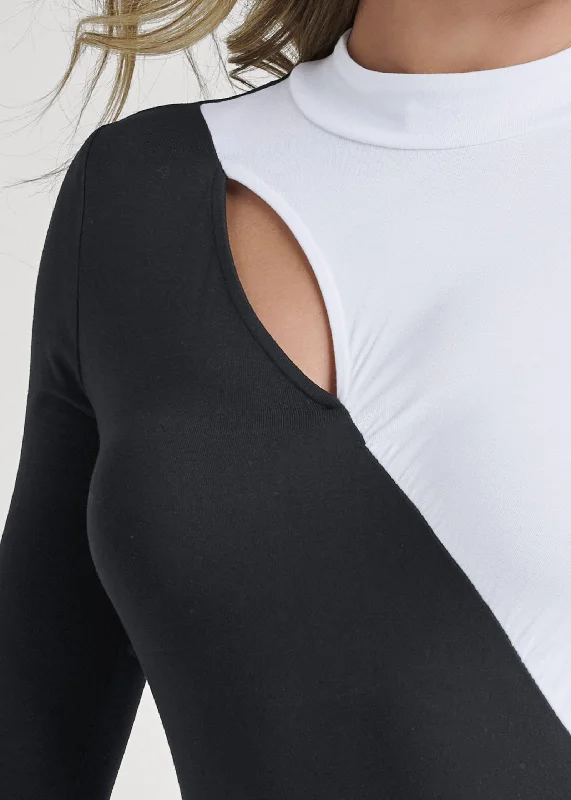 Asymmetrical color-block top - Black & White