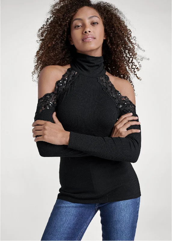 Cold-shoulder lace top - Black