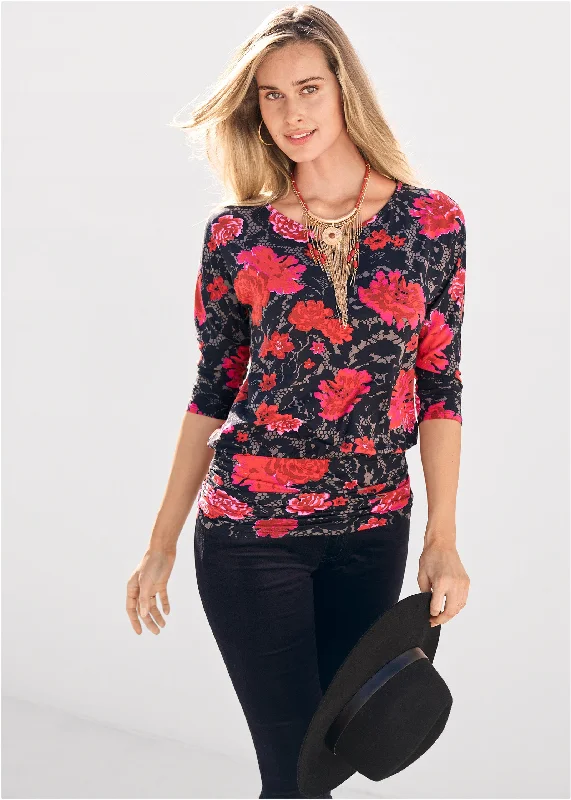 Casual 3/4-sleeve top - Black Multi