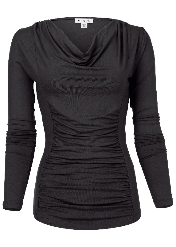 Ruched cowl neck top - Black