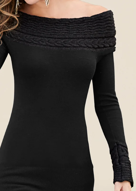 Cable detail tunic sweater - Black