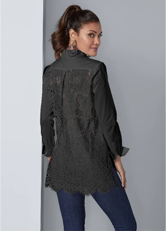 Lace back blouse - Black