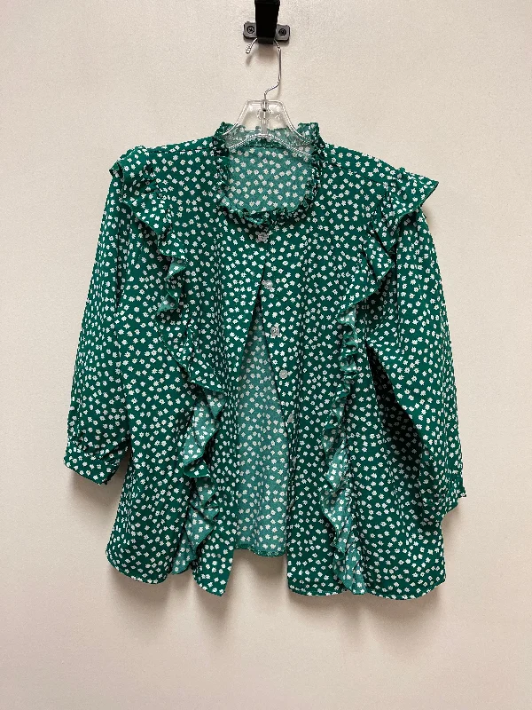 Blouse Long Sleeve By Clothes Mentor In Green, Size: M