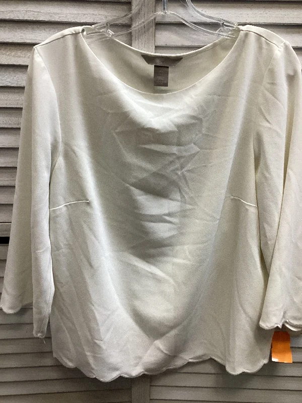 Blouse Long Sleeve By H&m In Ivory, Size: 8