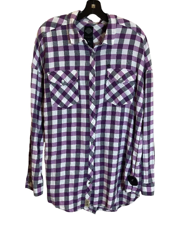 Blouse Long Sleeve By Harley Davidson In Purple & White, Size: L