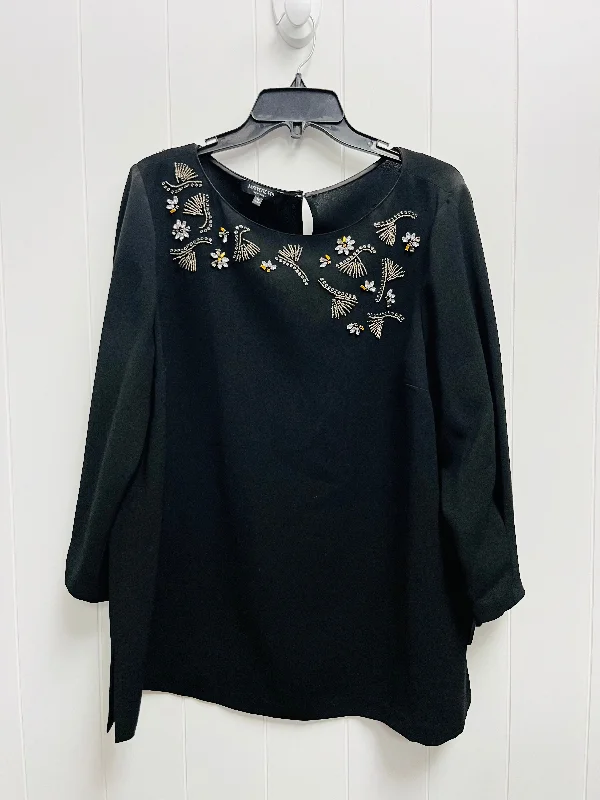 Blouse Long Sleeve By Lafayette 148 In Black, Size: 16