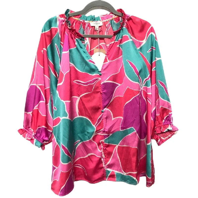 Blouse Long Sleeve By Umgee In Green & Pink, Size: S