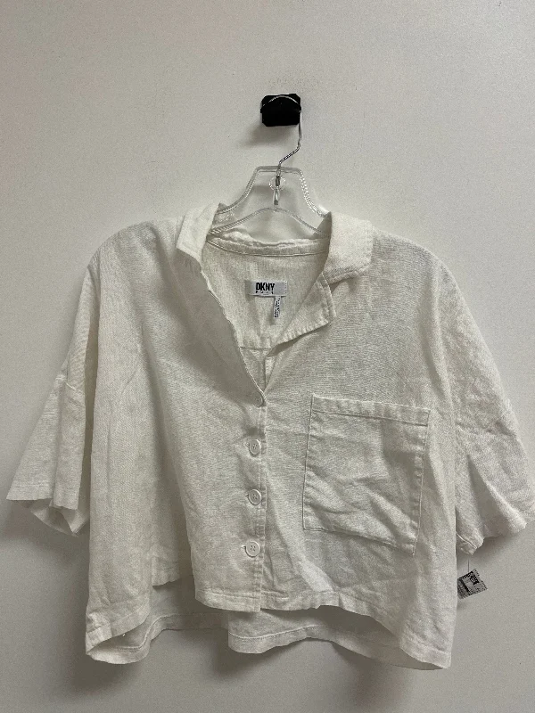 Blouse Short Sleeve By Dkny In White, Size: M