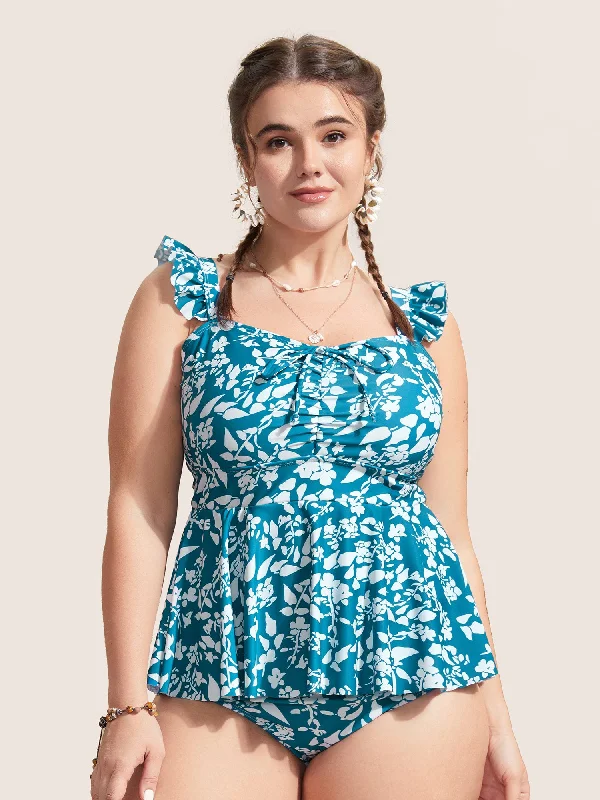 Ditsy Floral Tiered Ruffles One Piece Swimsuit