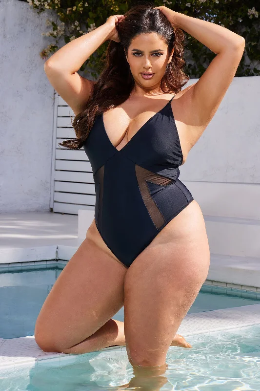 Emilia Mesh Insert 1 Piece Swimsuit  - Black