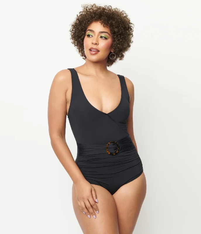 Kingdom & State 1950s Black Belted One Piece Swimsuit