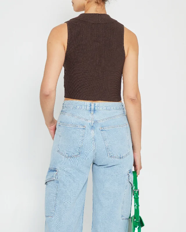 Sculpting Knit Cropped Polo Top