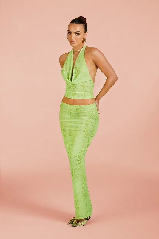 MESH MAXI SKIRT IN GREEN COBRA