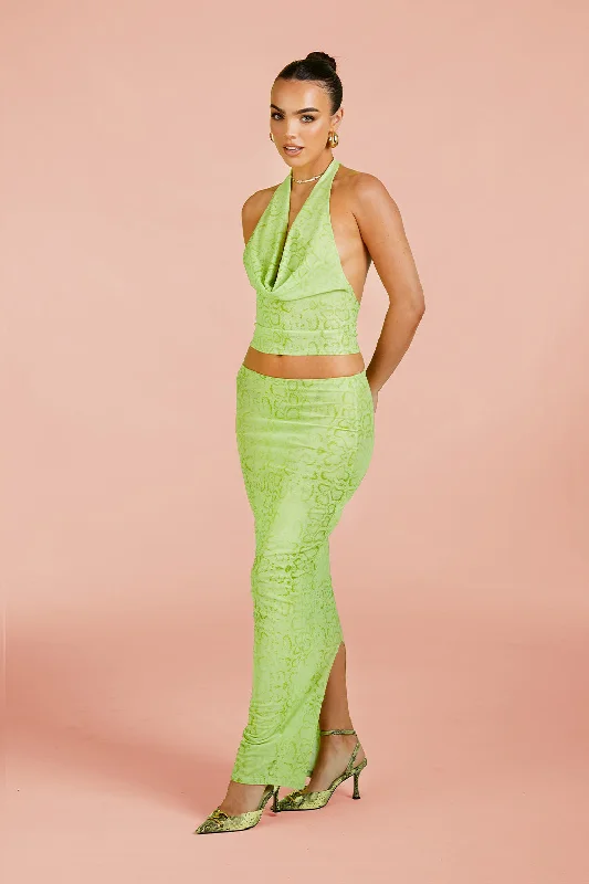 MESH MAXI SKIRT IN GREEN COBRA