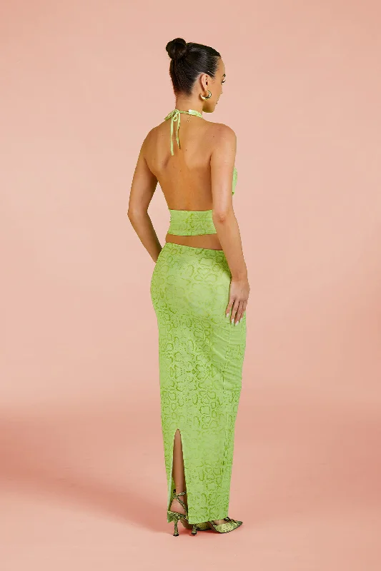 MESH MAXI SKIRT IN GREEN COBRA