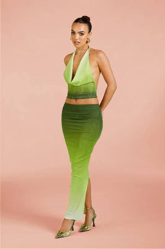 MESH MAXI SKIRT IN GREEN GRADIENT