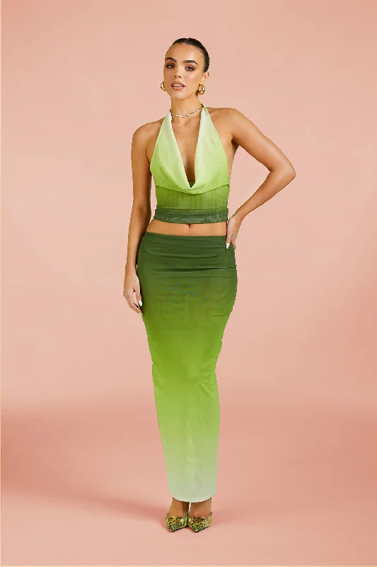 MESH MAXI SKIRT IN GREEN GRADIENT