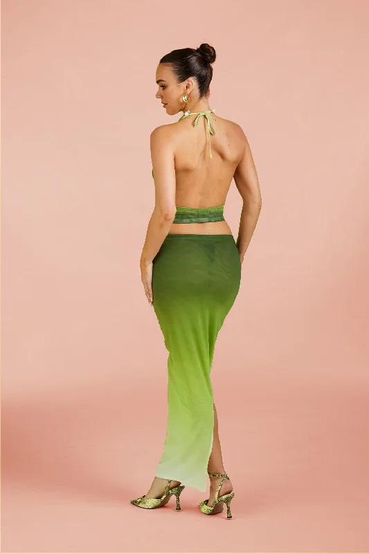 MESH MAXI SKIRT IN GREEN GRADIENT