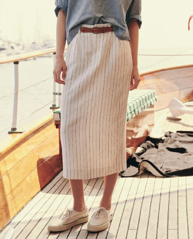 The Pleated Column Skirt. -- Cream Pinstripe