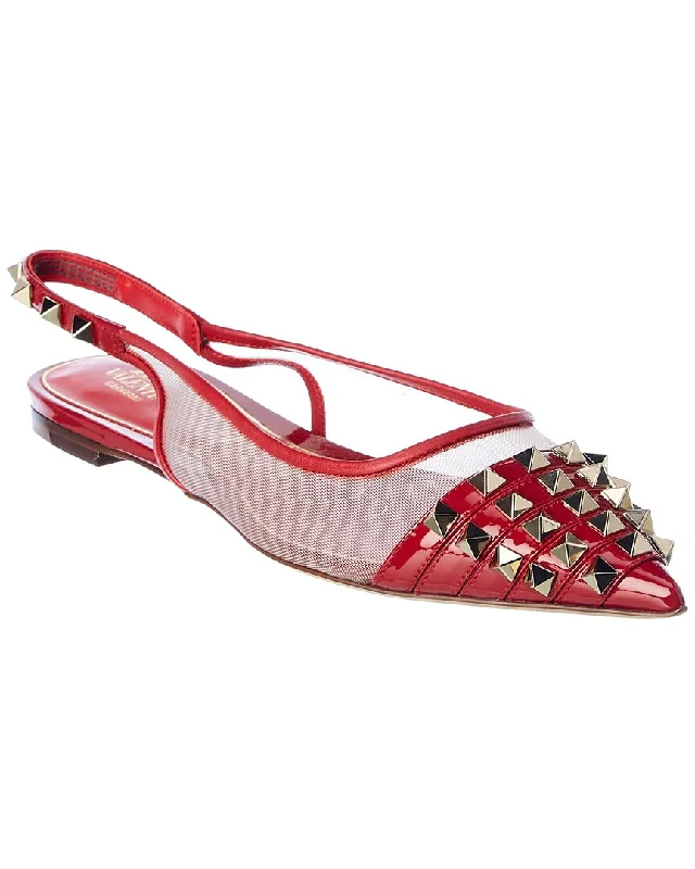 Valentino Rockstud Alcove Patent & Mesh Slingback Flat