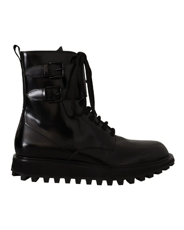 Dolce & Gabbana Lace-Up Leather Combat Boots