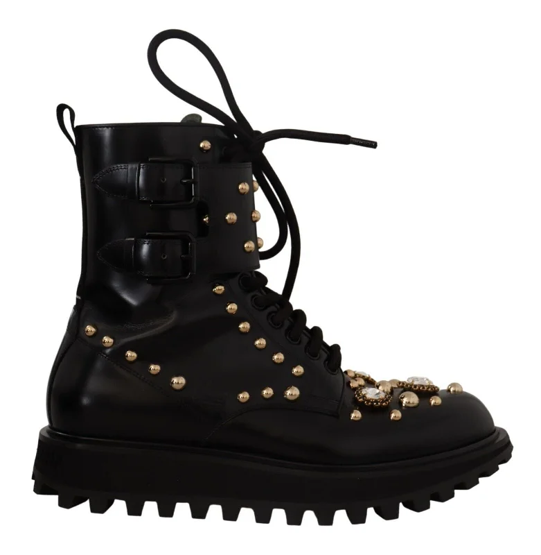 Dolce & Gabbana Crystal Embellished Leather Boots