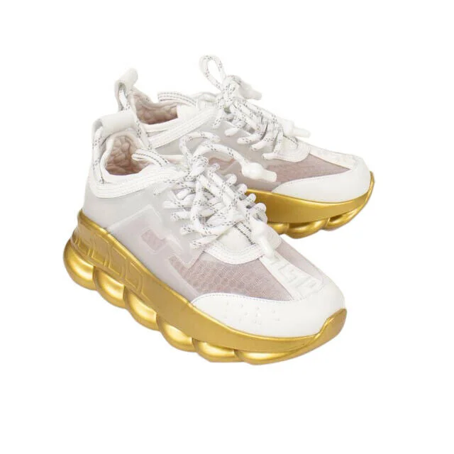 VERSACE White And Gold 'Chain Reaction' Sneakers