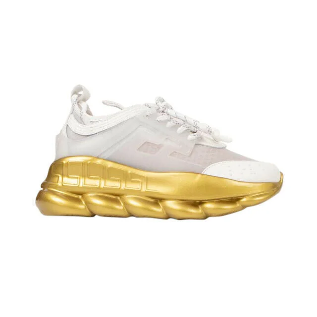 VERSACE White And Gold 'Chain Reaction' Sneakers