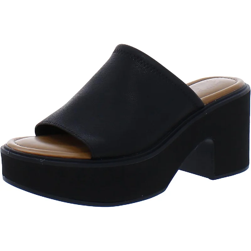 Cassie Womens Faux Leather Slip On Platform Sandals