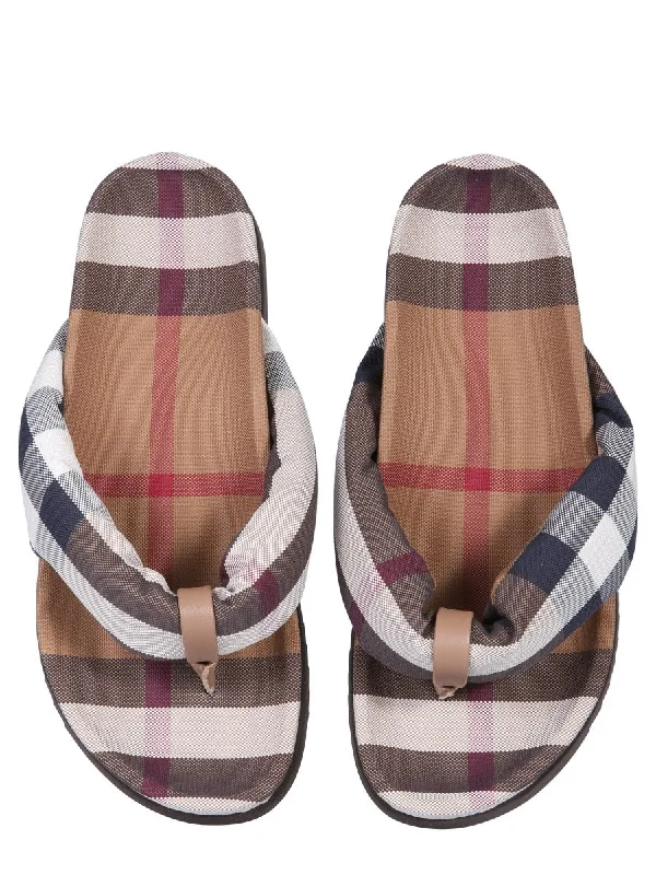 Burberry Men's Duncannon Beige Check Sandals Flip Flops