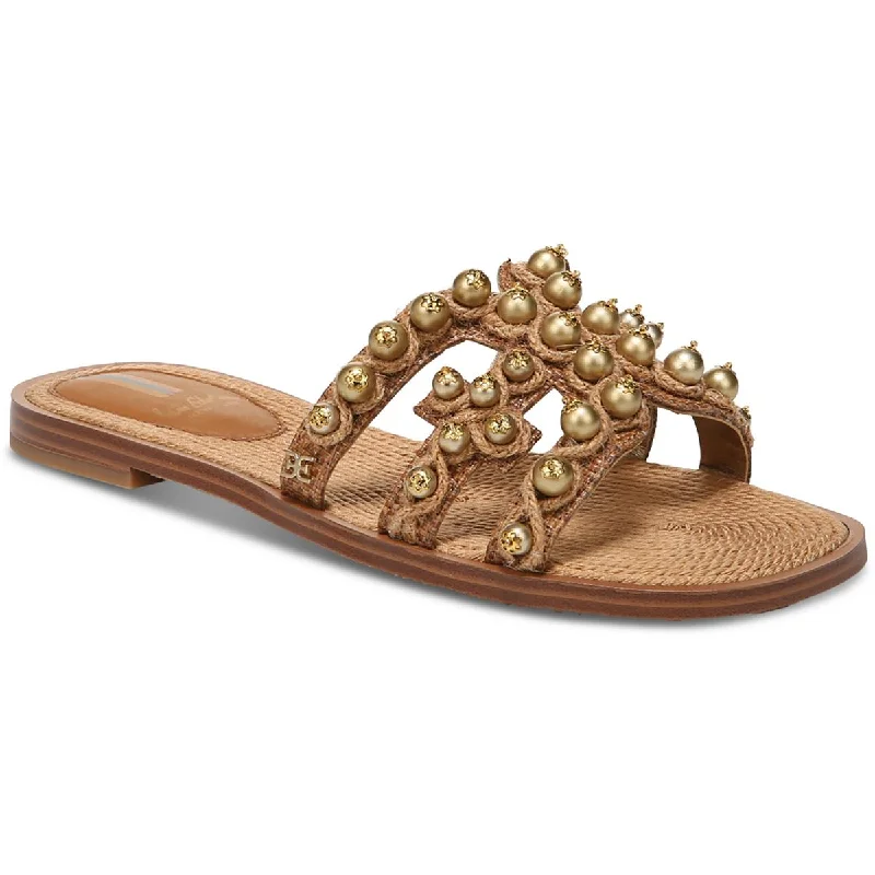 Bay Soleil Womens Raffia Slip-On Slide Sandals