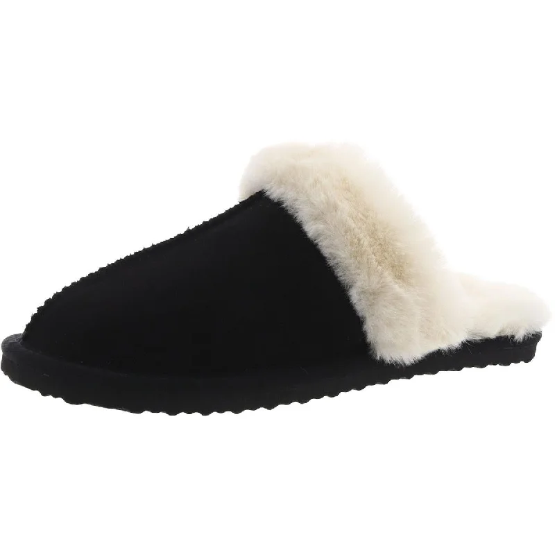 Womens Faux Suede Faux Fur Slide Slippers