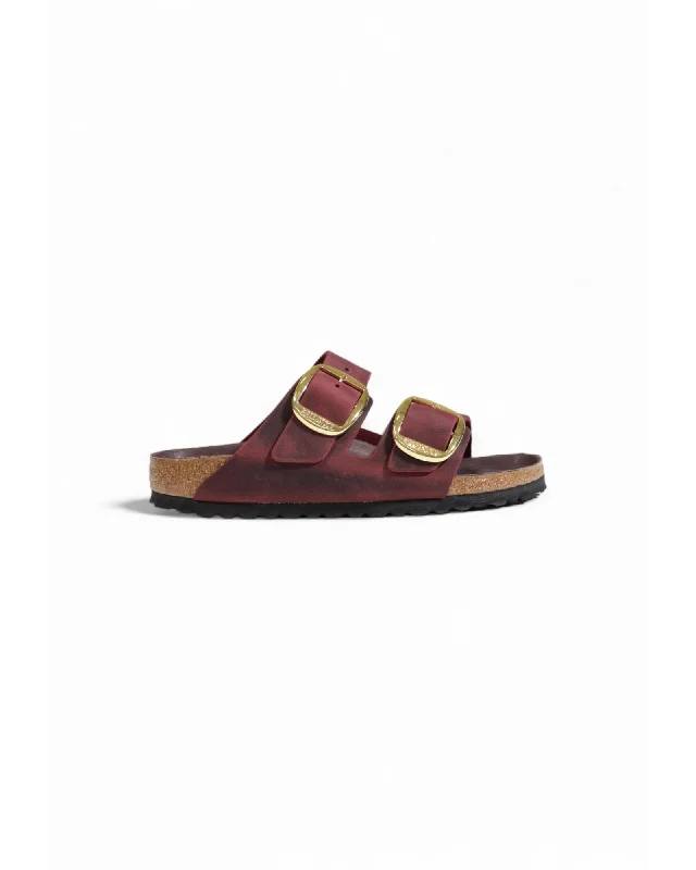 Birkenstock Buckle/Bow Fastening Red Leather Slippers