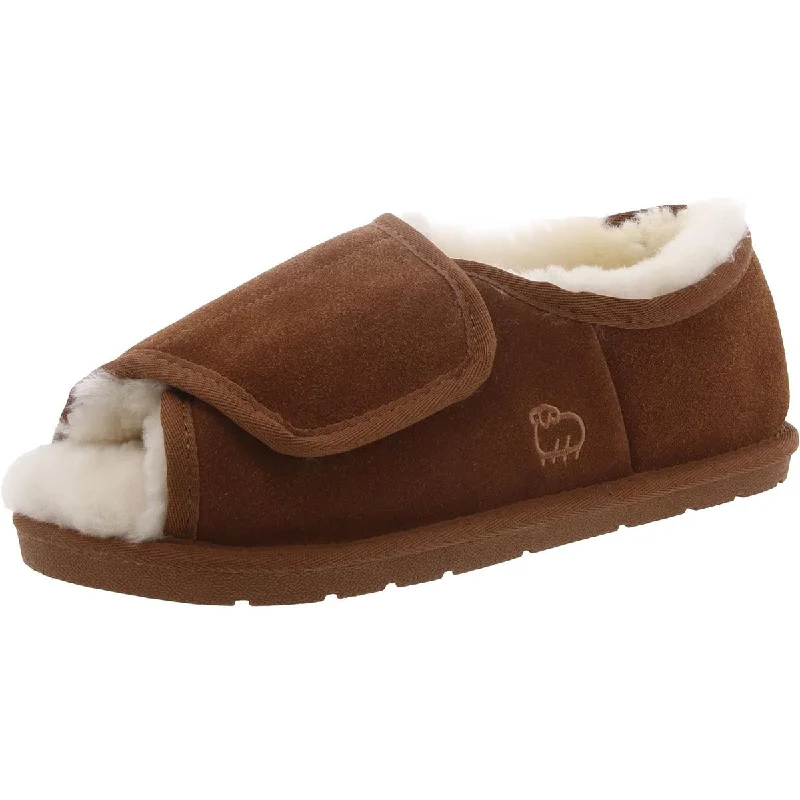 Womens Suede Peep-Toe Moccasin Slippers