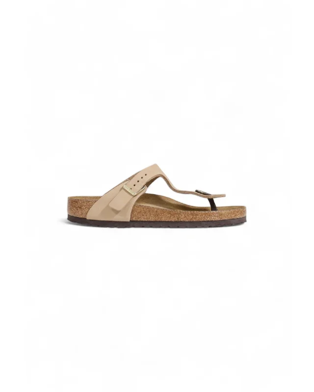 Birkenstock Beige Leather Slippers with Rubber Sole