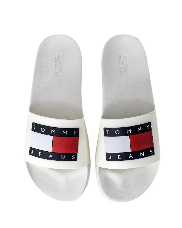 Tommy Hilfiger Jeans White Slip-On Slippers with Rubber Sole