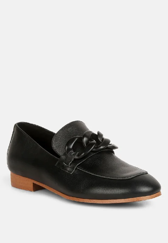 Merva Chunky Chain Leather Loafers