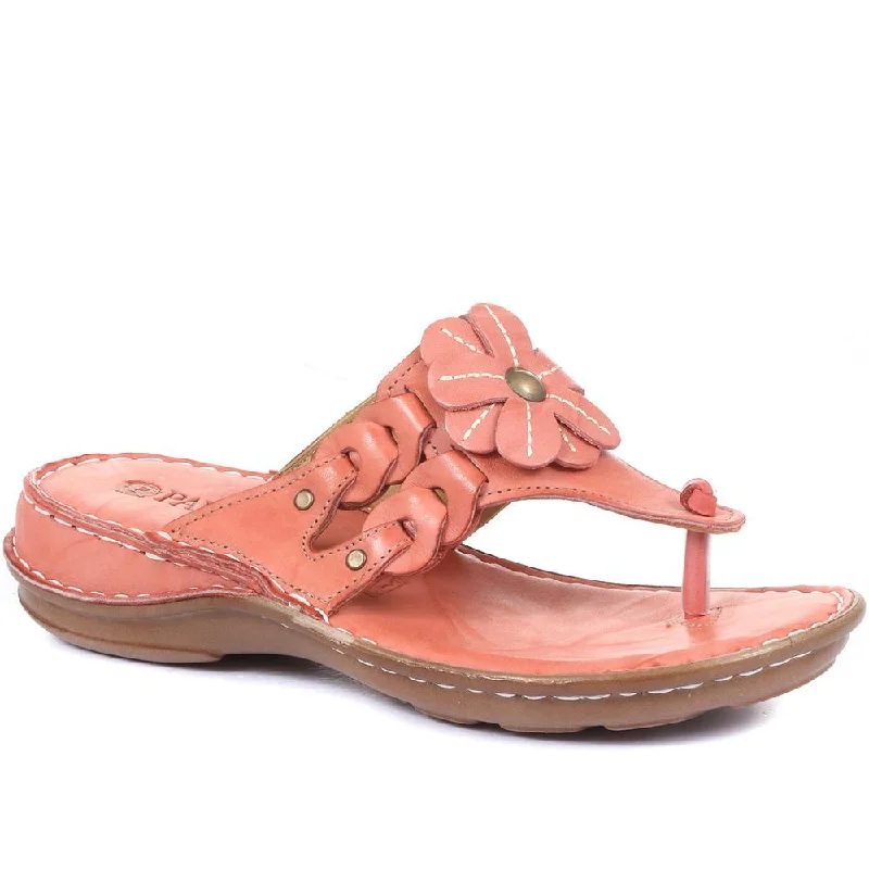 Leather Floral Toe-Post Sandals - CAY33001 / 319 988